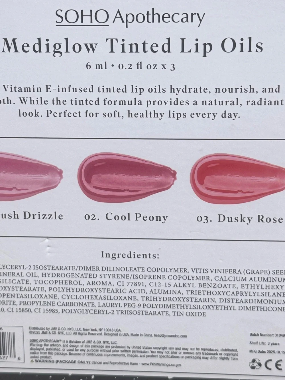 SOHO APOTHECARY Mediglow Tinted Lip Oil Trio - Red Embrace NEW